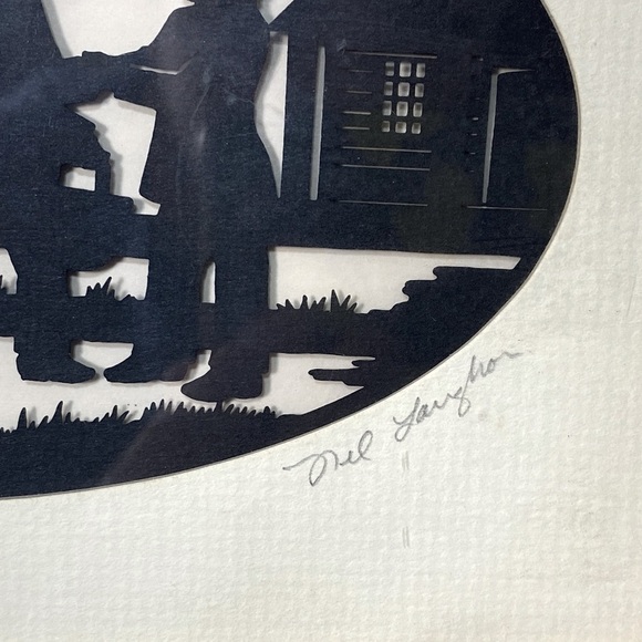 NEL LAUGHON SILHOUETTE CUT ORIGINAL QUAKER SCENE PENCIL SIGNED - Picture 3 of 7